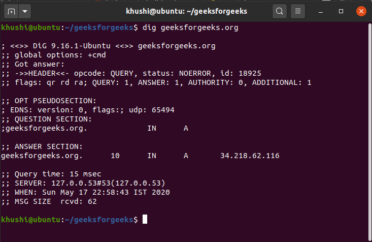 Dig Command Output Example