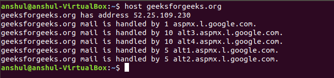 Host Command Output Example