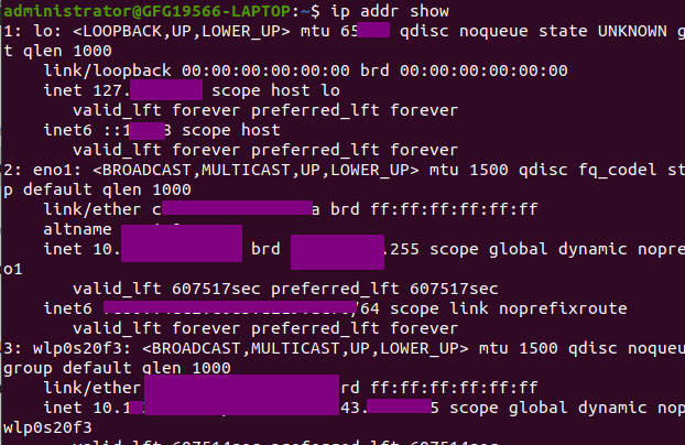 IP Command Output Example