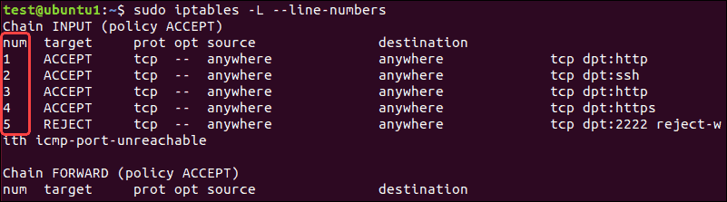 iptables Command Output