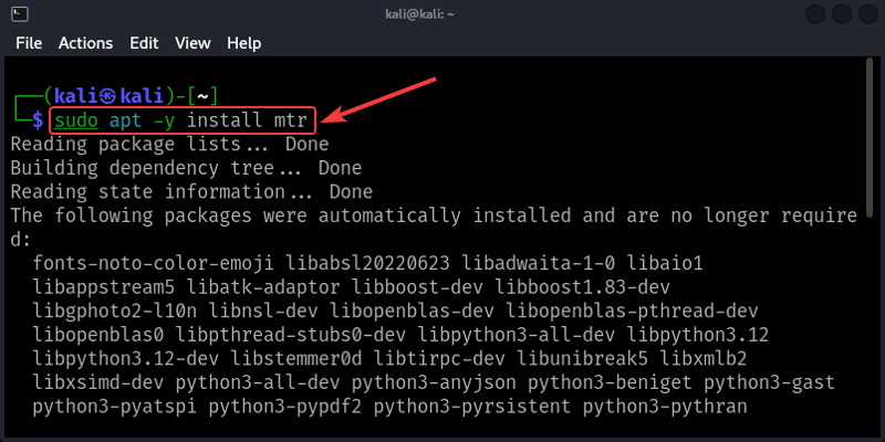 MTR Command Output Example