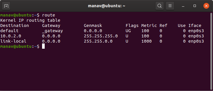 route Command Output