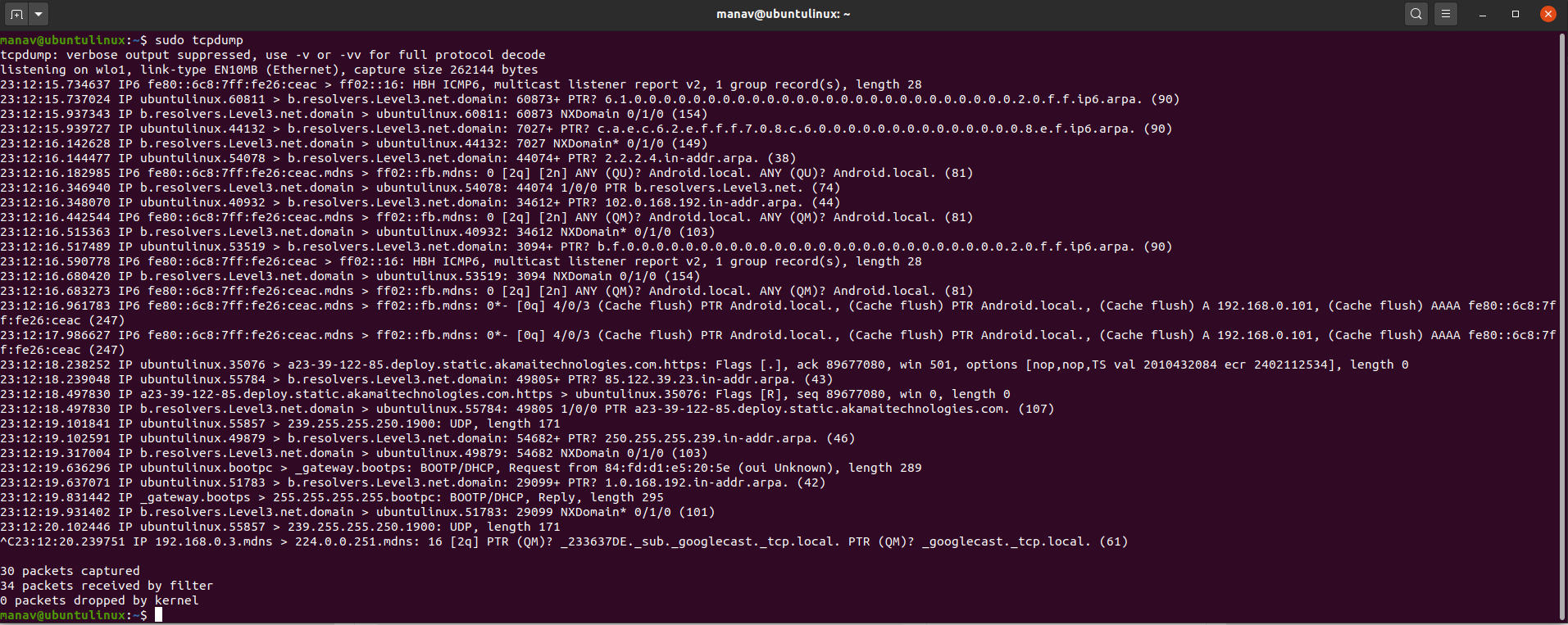 Tcpdump Command Output Example