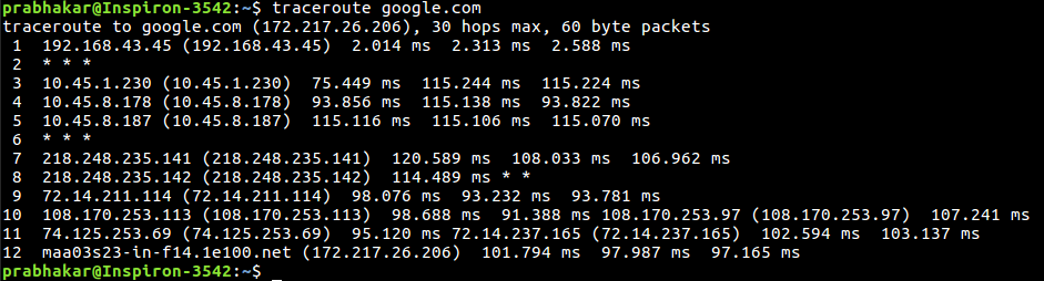 Traceroute Command Output Example